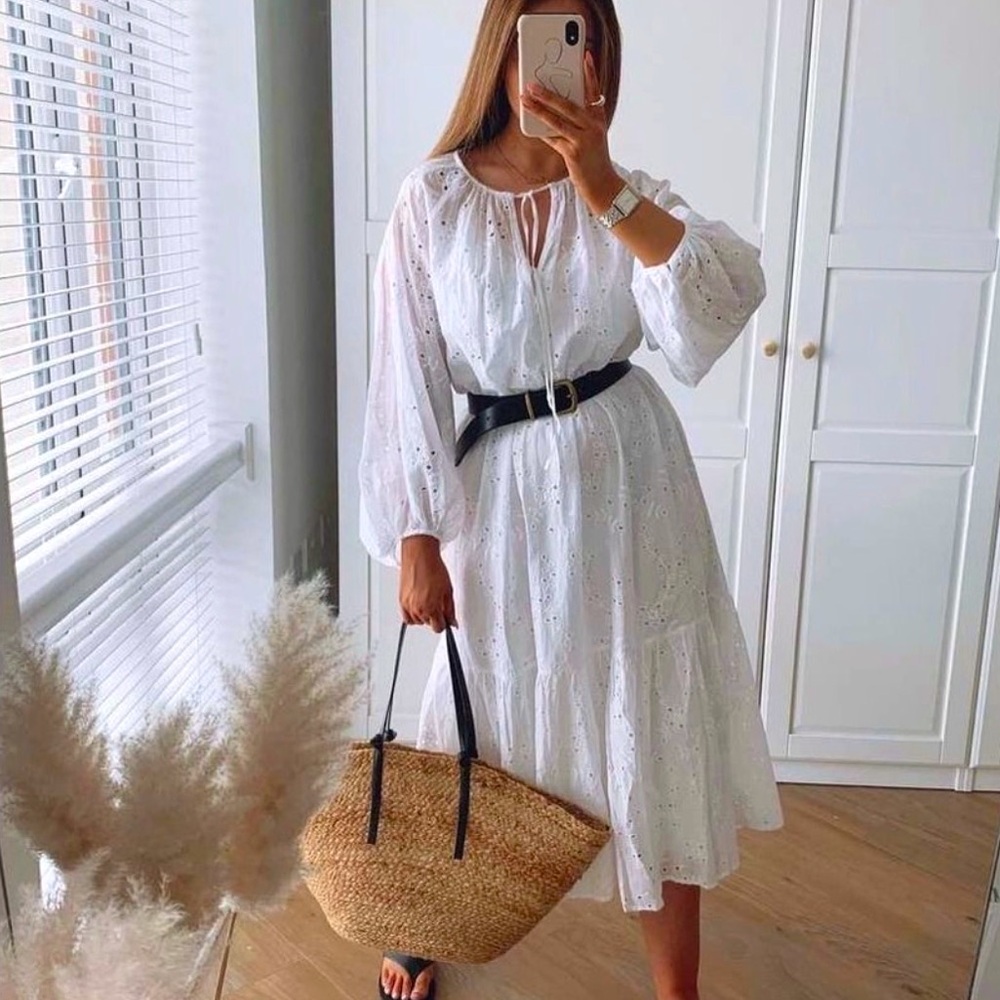 NWT ZARA Openwork Embroidered Boho Lightweight Dress. Size L